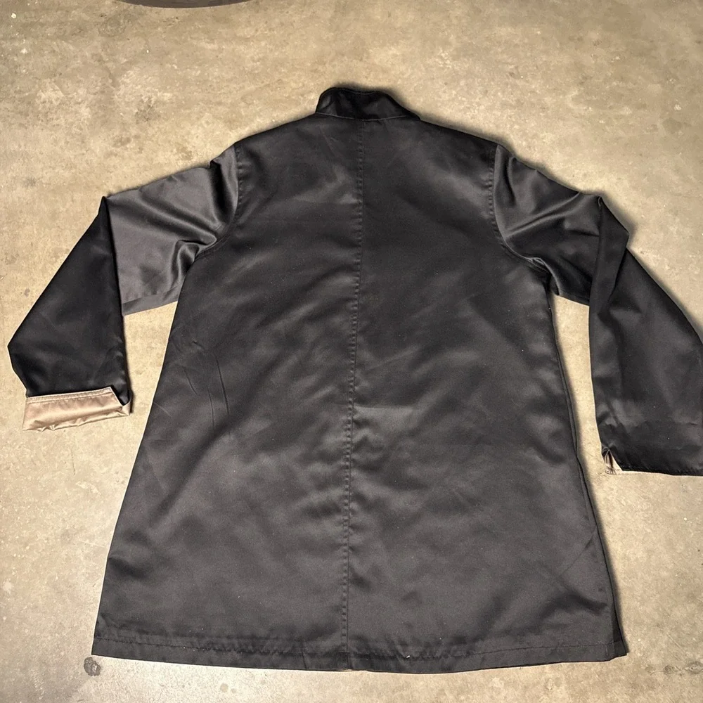 Kristen Blake Satin Black Gold‎ BronzeWomens Top Coat Jacket Trench Zipper L